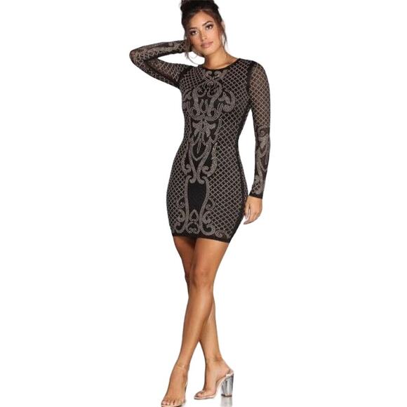 Bodycon Office Siren Black Studded Dress S Mob Boss Wife Aesthetic Embellished - Picture 11 of 11